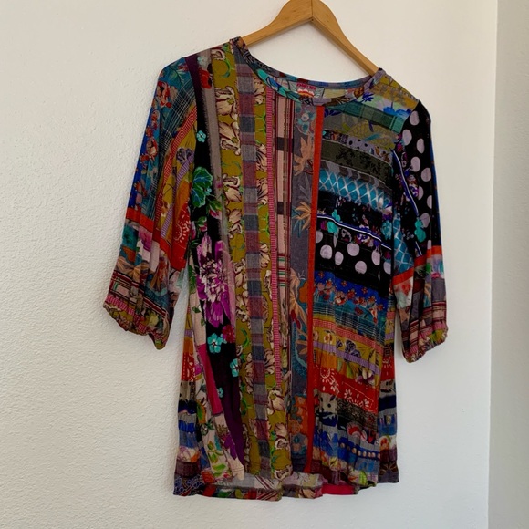 Johnny Was Sonnet Patchwork Puff Sleeve Top XS - Picture 3 of 7